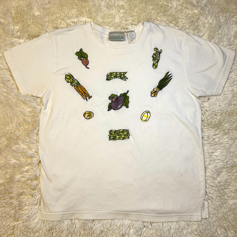 Embroidered Vegetable Short Sleeve 100% Cotton T-Shirt